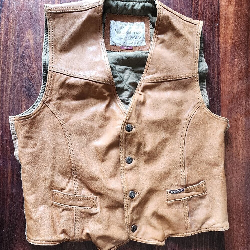 Vintage Marlboro Classics Tan Leather Vest - Men's Large